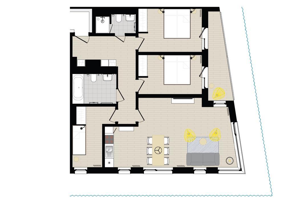 Apartment mit 2 Schlafzimmern - Landseite